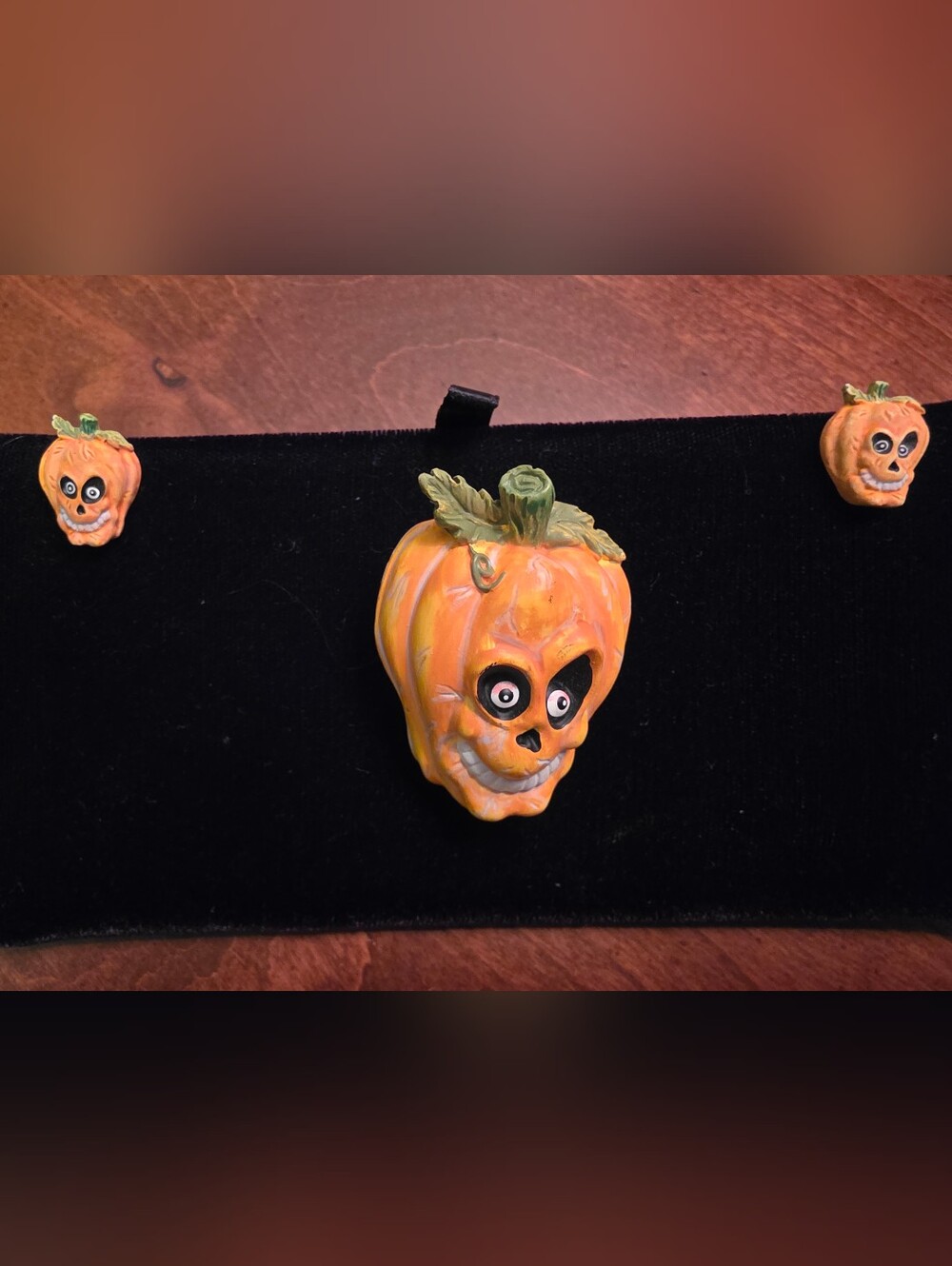 Vintage Halloween Pumpkin Face Brooch and Earrings Set - Orange